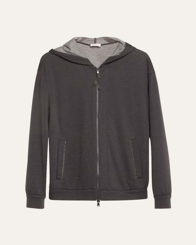 Cotton Silk Hooded Zip-Up Cardigan
