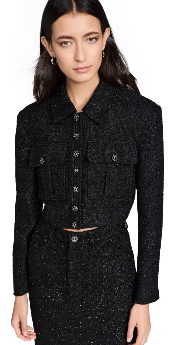 Self Portrait Black Boucle Cropped Jacket Black