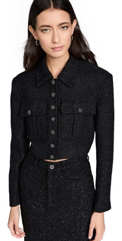Self Portrait Black Boucle Cropped Jacket Black