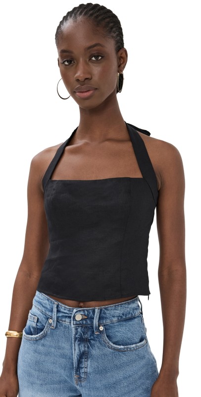 Reformation Malika Linen Top Black