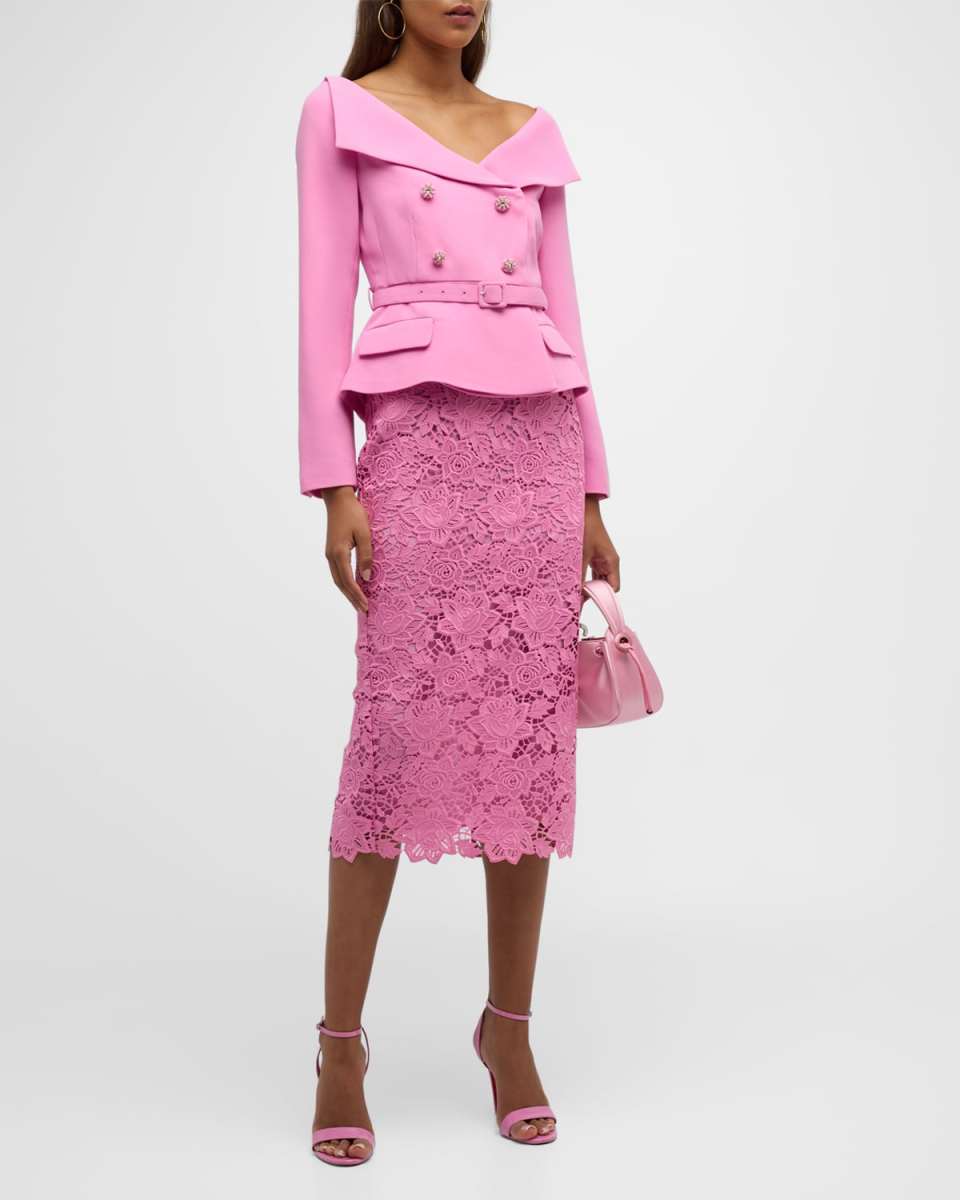 Tailored Crepe Blazer Lace Midi Dress