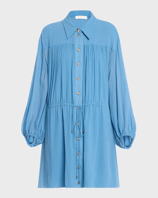 x High Summer Silk Button-Front Mini Dress with Tie Waist