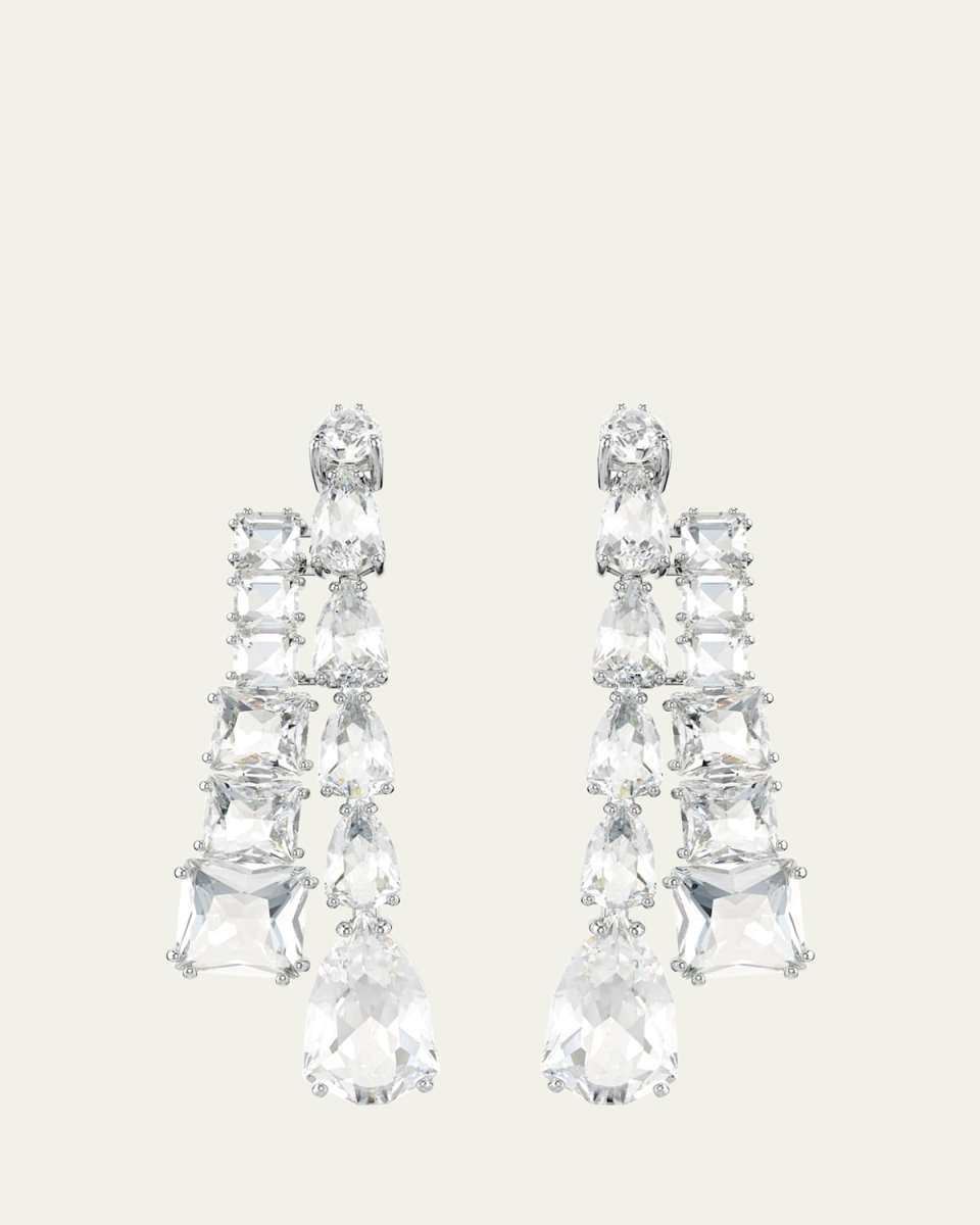 Matrix Rhodium-Plated Mix-Cut Crystal Drop Earrings