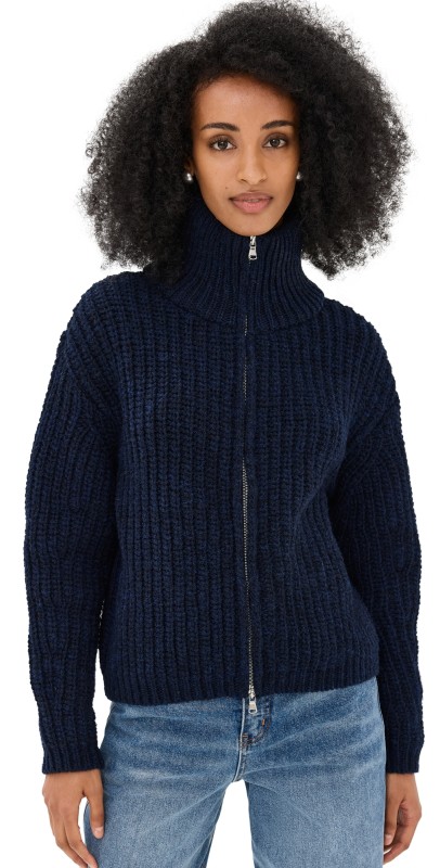 Bite Studios Chunky Heritage Wool Zip Cardigan Dark Navy