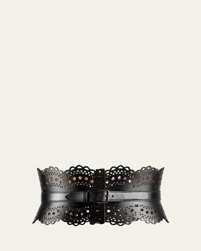 Openwork Wide Leather Vienne Corset Belt