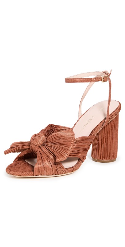 Loeffler Randall Camellia Pleated Bow Heel with Ankle Strap Terracotta