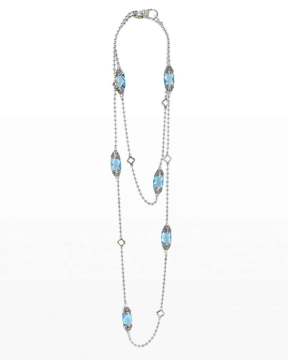 Caviar Color White Topaz Station Necklace