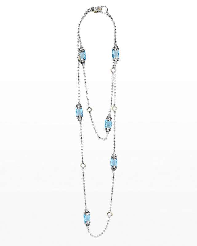 Caviar Color White Topaz Station Necklace