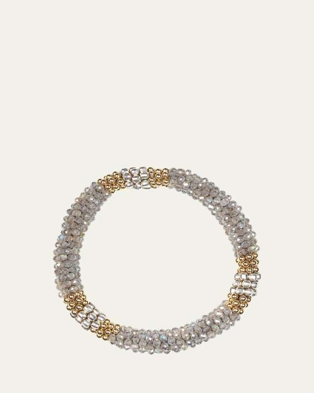14K Yellow Gold, Silver, Labradorite, and Spinel Bead Bracelet