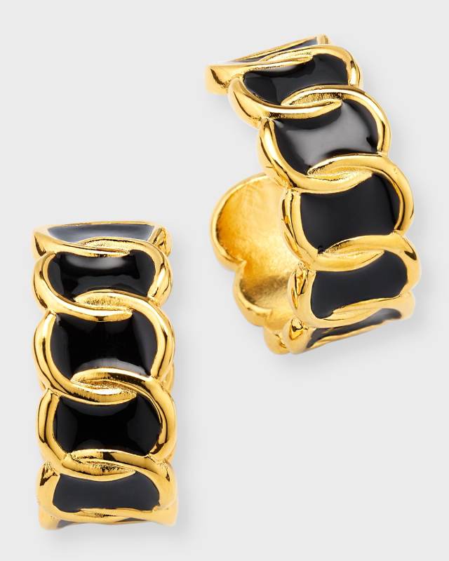 Black Enamel Post Hoop Earrings
