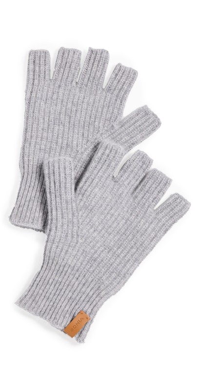 Vince Boiled Cashmere Fingerless Rib Knit Glove Heather Grey