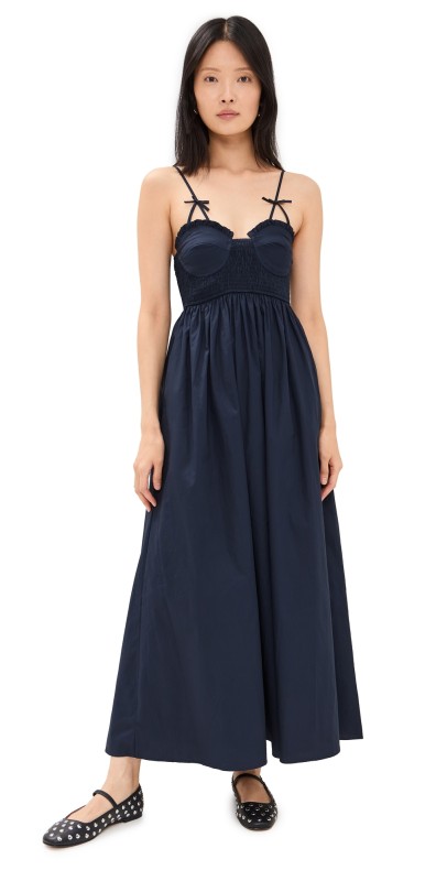 Moon River Sleeveless Bustier Midi Dress Navy