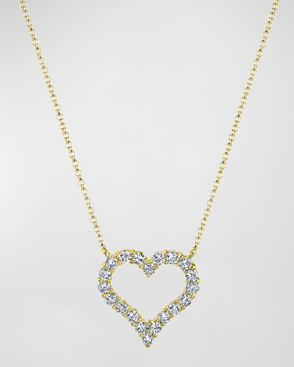 18K Gold Shared Prong Round Diamond Heart Pendant 16" Necklace, 1.30tcw