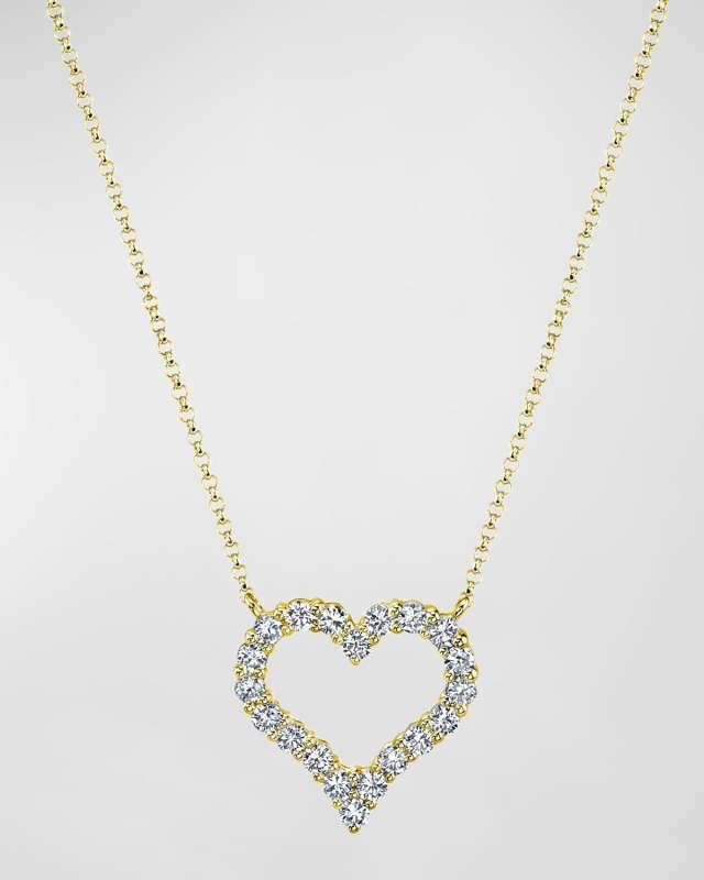 18K Gold Shared Prong Round Diamond Heart Pendant 16" Necklace, 1.30tcw