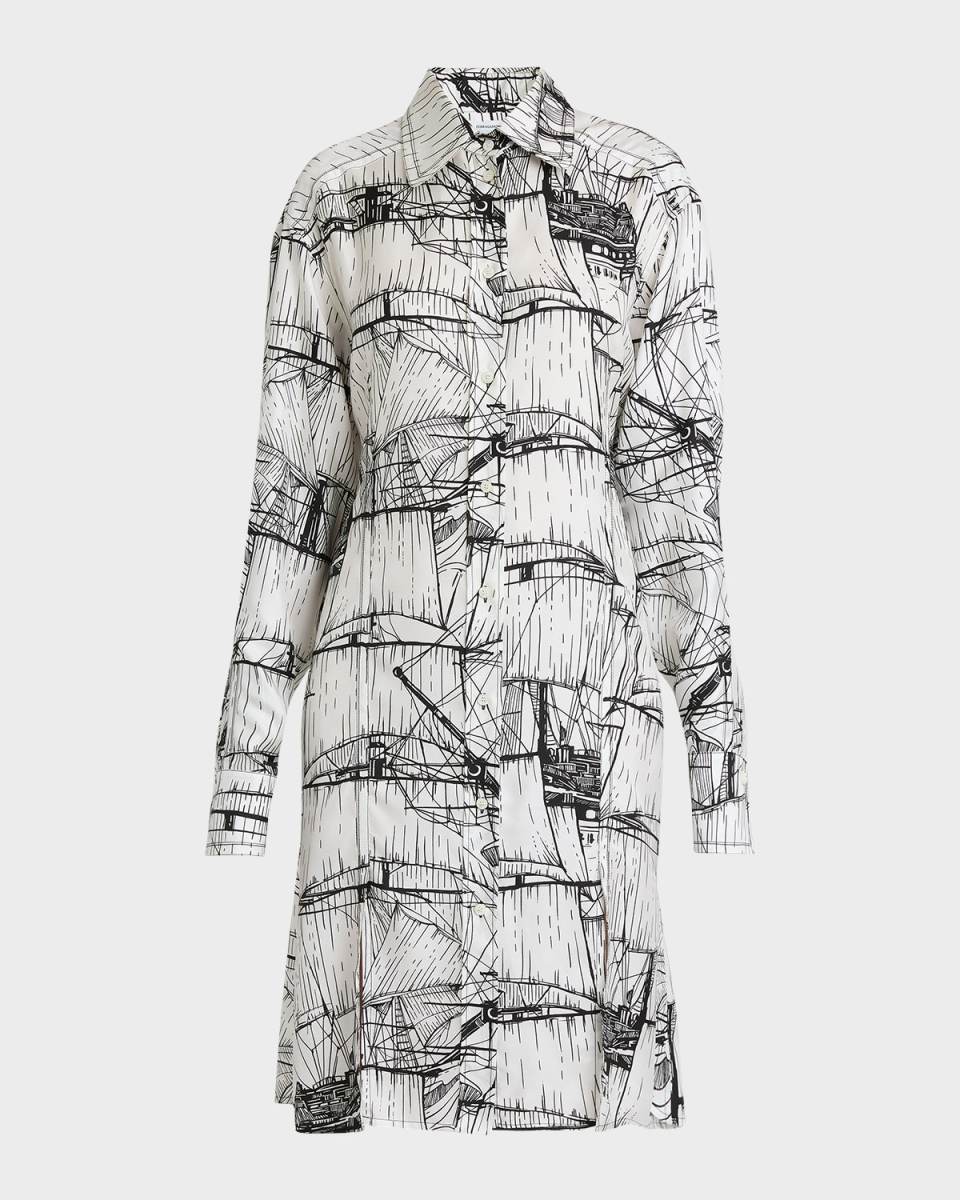 Nautical Printed Silk Shirtdress