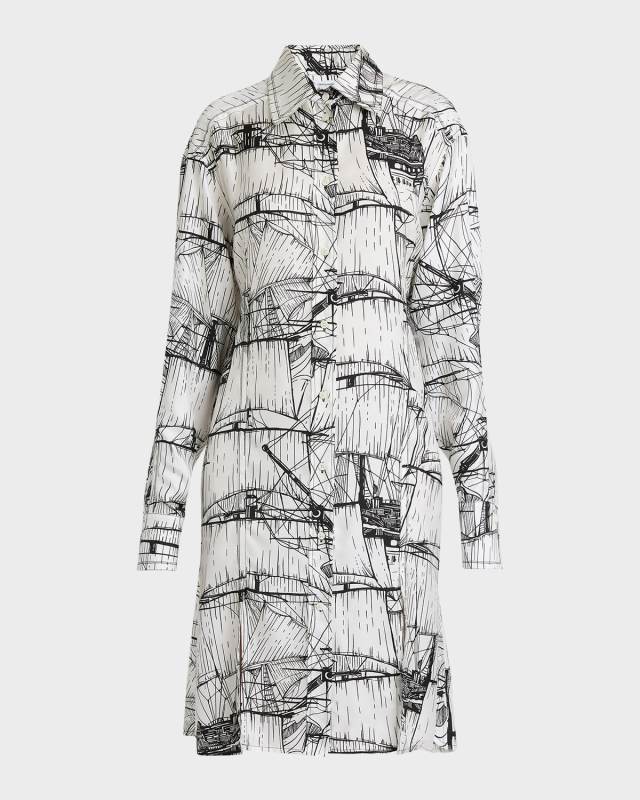 Nautical Printed Silk Shirtdress
