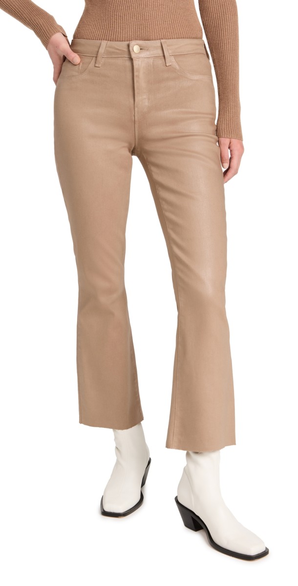 L'AGENCE Kendra Crop Flare Jeans Cappuccino Coated