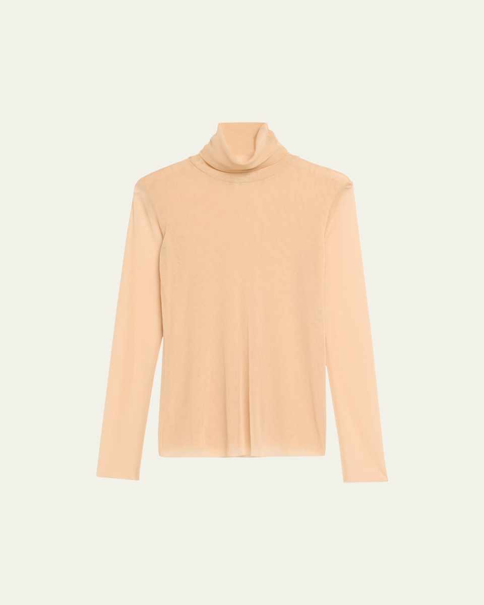 Long-Sleeve Turtleneck Tulle Blouse