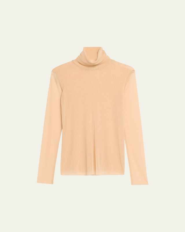 Long-Sleeve Turtleneck Tulle Blouse