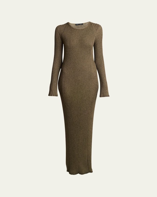 Joni Metallic Rib Long-Sleeve Maxi Sweater Dress