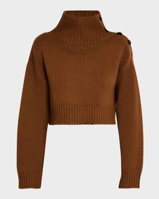 Buttoned Wool-Cashmere Turtleneck Sweater