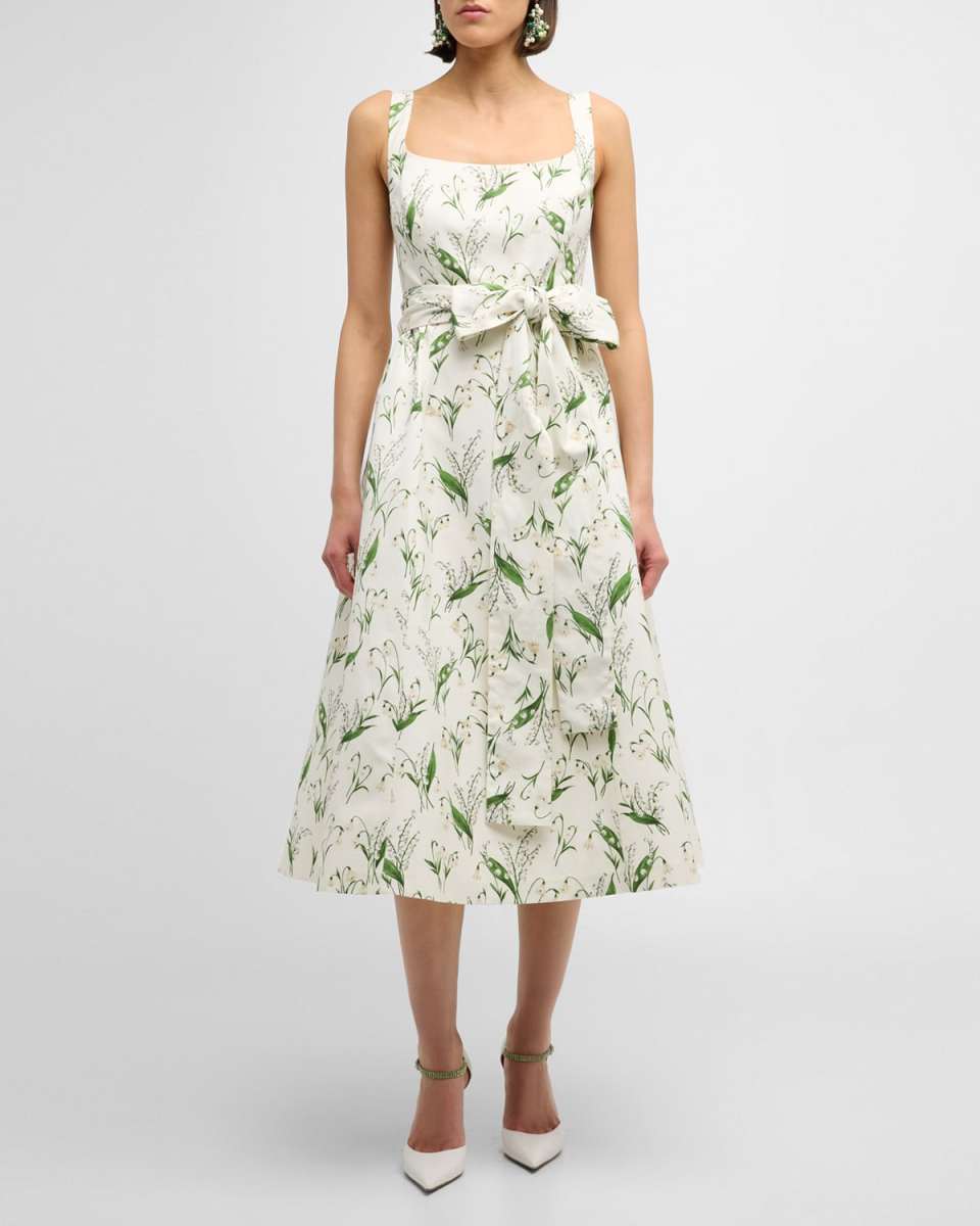 Floral Print Midi Dress with Sash Belt