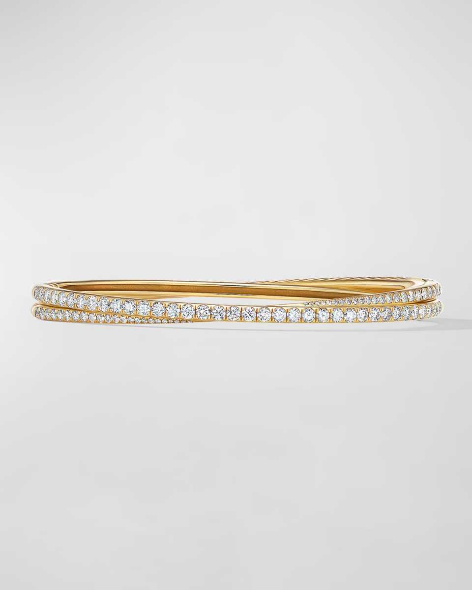 2-Row Pave Crossover Bracelet with Diamonds in 18K Gold, 5.5