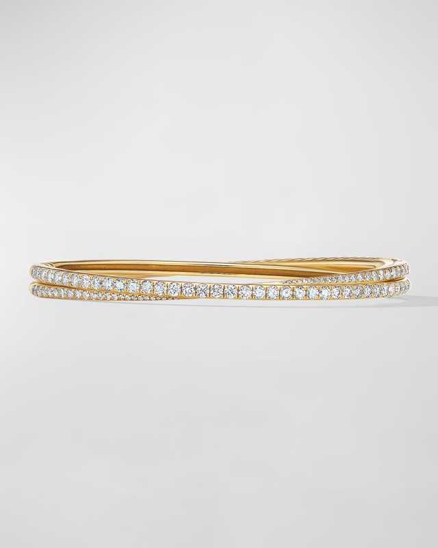 2-Row Pave Crossover Bracelet with Diamonds in 18K Gold, 5.5