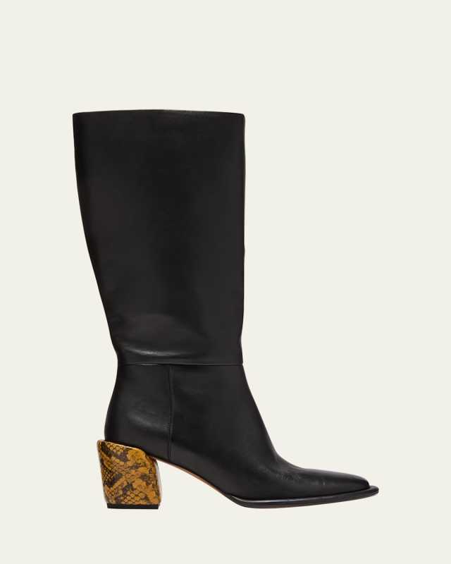Naomi Mixed Leather Knee Boots