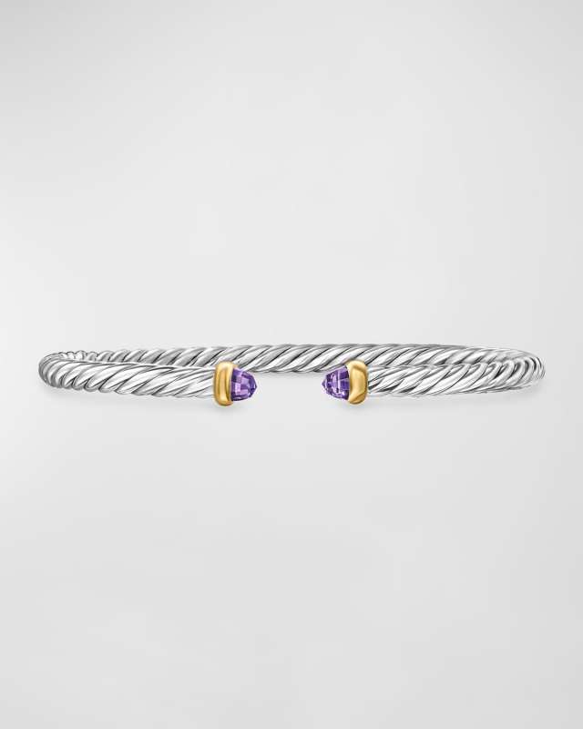 Cable Flex Bracelet with Gemstone in Silver and 14K Gold, 4