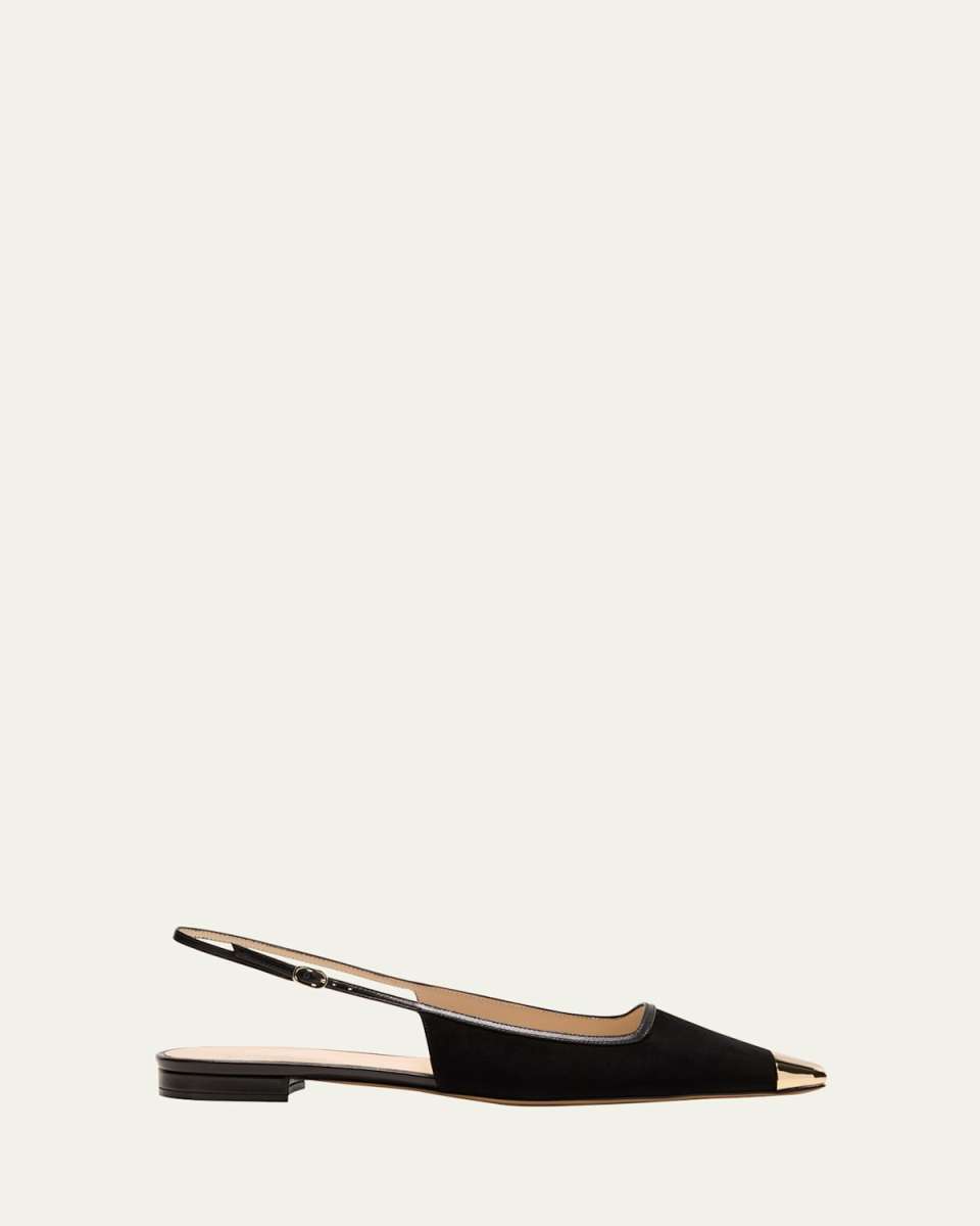 Olivia Suede Cap-Toe Slingback Flats