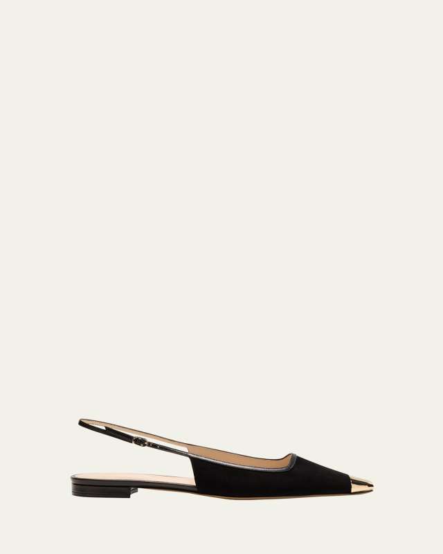 Olivia Suede Cap-Toe Slingback Flats