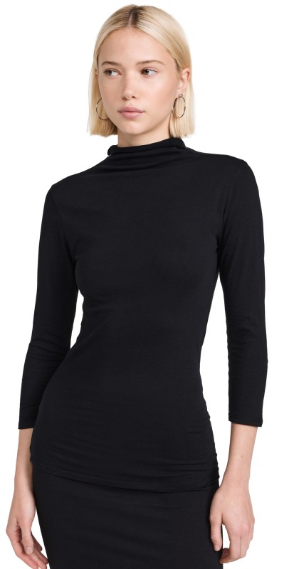 NSF Petra 3/4 Sleeve Mock Neck Tee Black