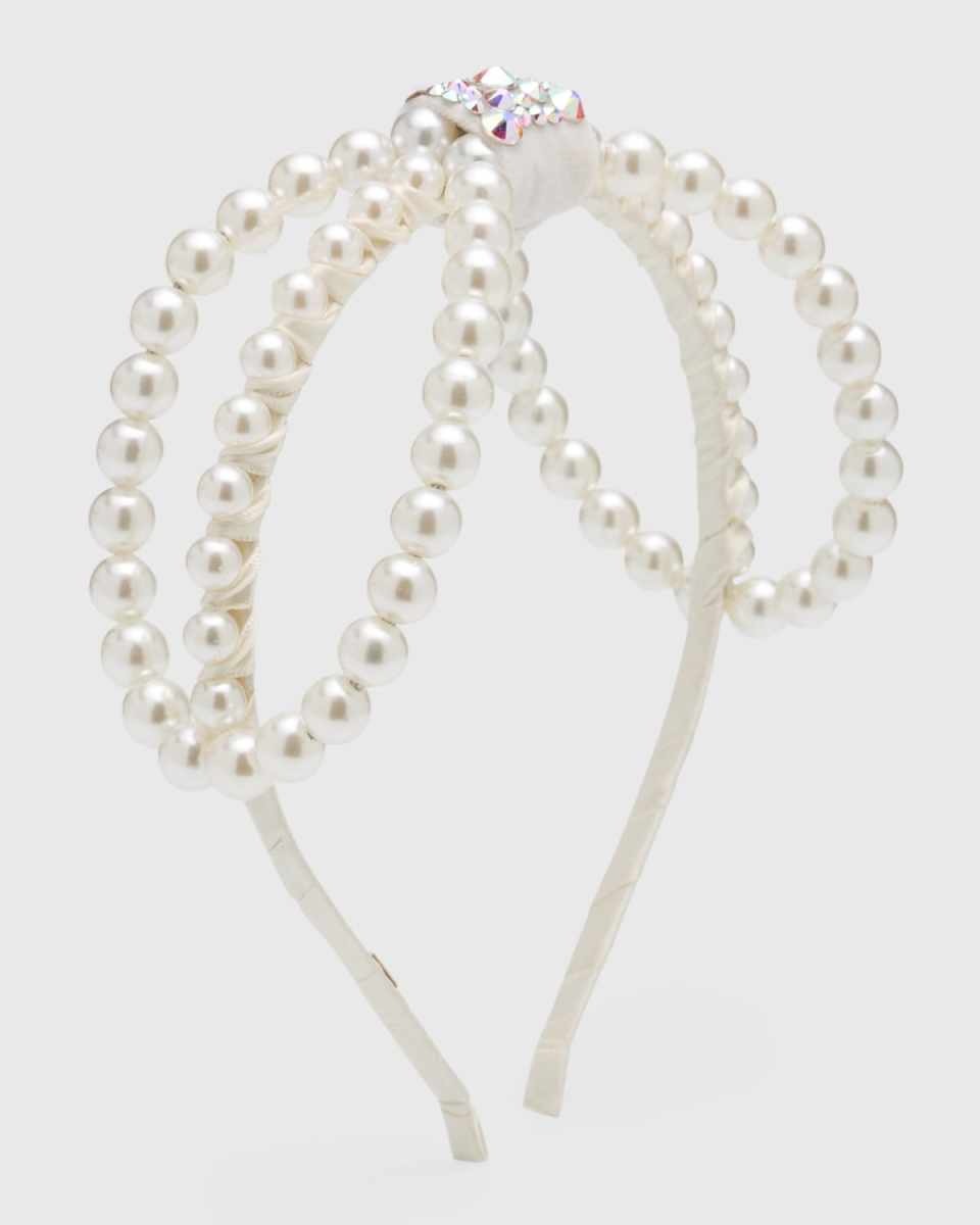 Girl's Faux Pearl Open Bow Headband