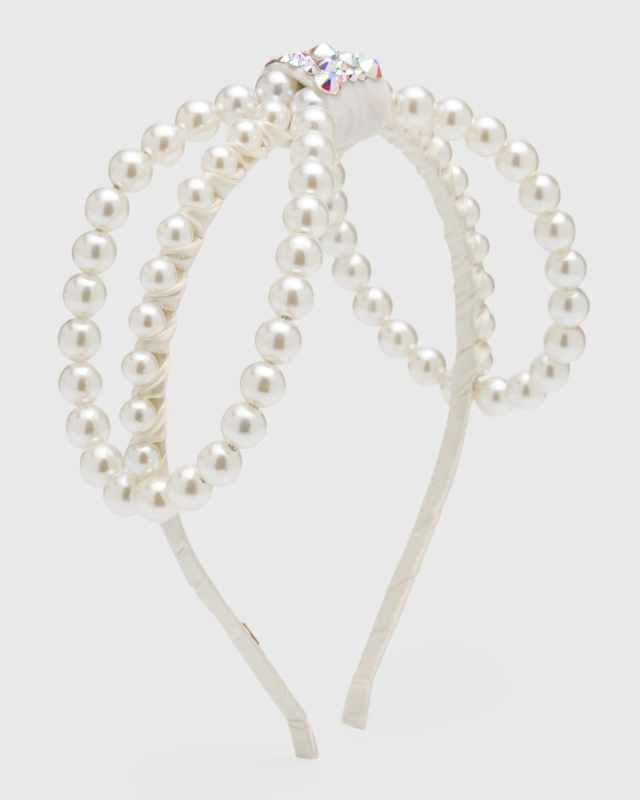 Girl's Faux Pearl Open Bow Headband