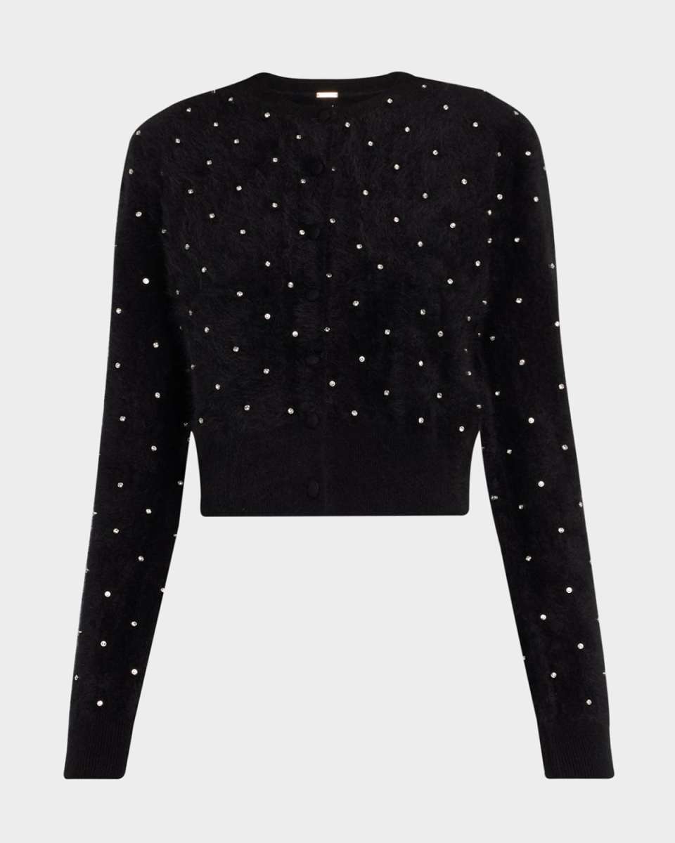Crystal-Stud Brushed Cashmere Crewneck Cardigan