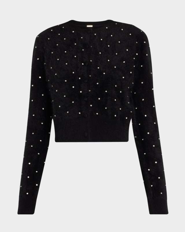 Crystal-Stud Brushed Cashmere Crewneck Cardigan