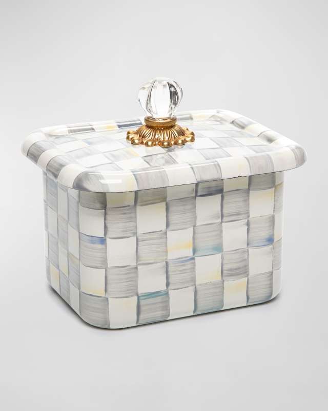 7.5" Sterling Check Enamel Recipe Box