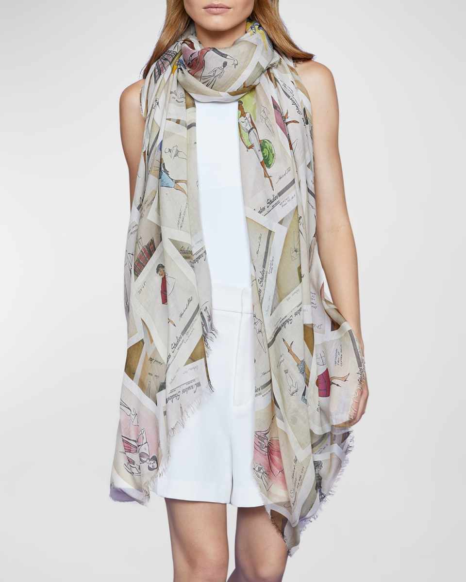 Fashion Sketch Print Modal-Silk Scarf
