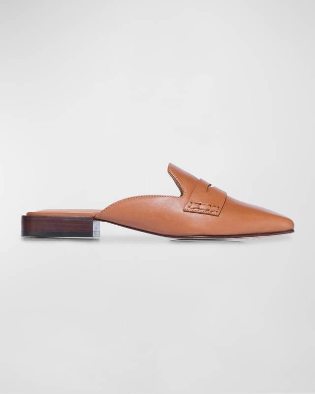 Calfskin Leather Penny Loafer Mules