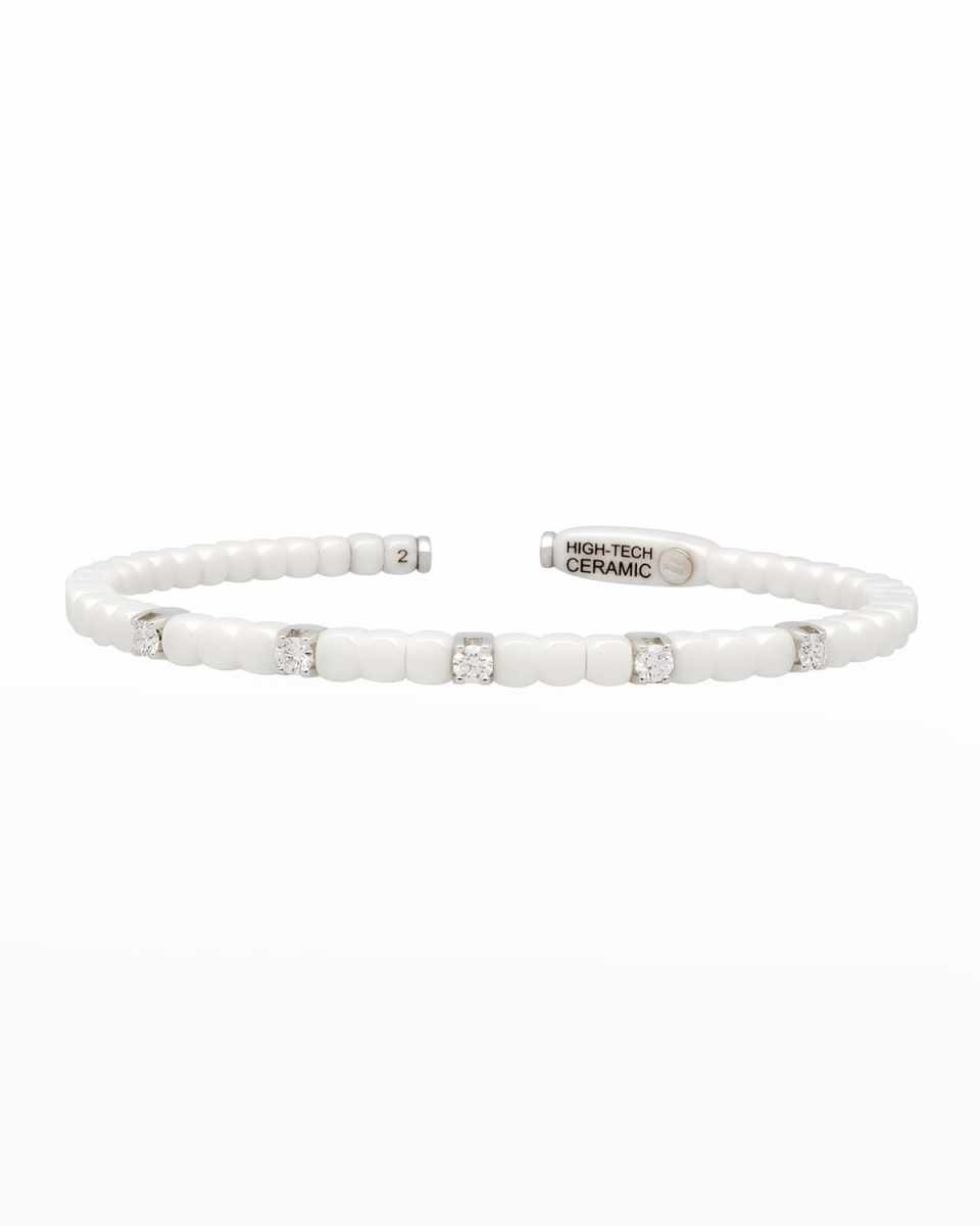 Dado 18k White Gold, White Ceramic & Five Diamond Bracelet