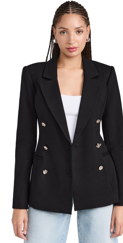 Good American Ponte Double Breasted Blazer Black001