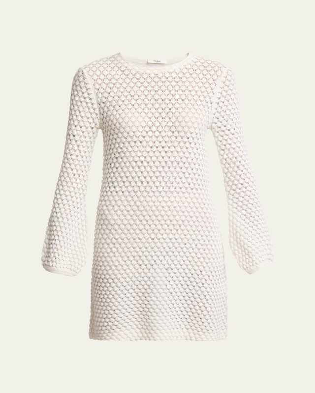 Short Pointelle Knit Long Sleeve Dress