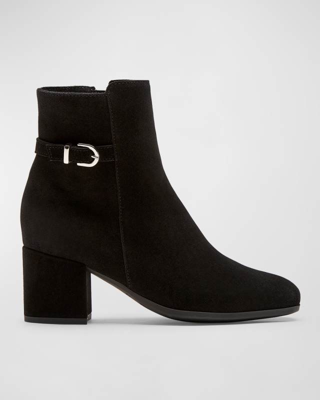 Jordanna Buckle Suede Block-Heel Booties