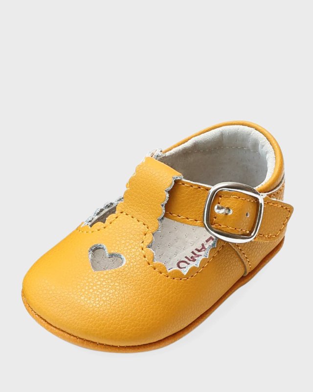 Girl's Rosale Heart Cutout Leather Mary Jane Crib Shoes, Baby