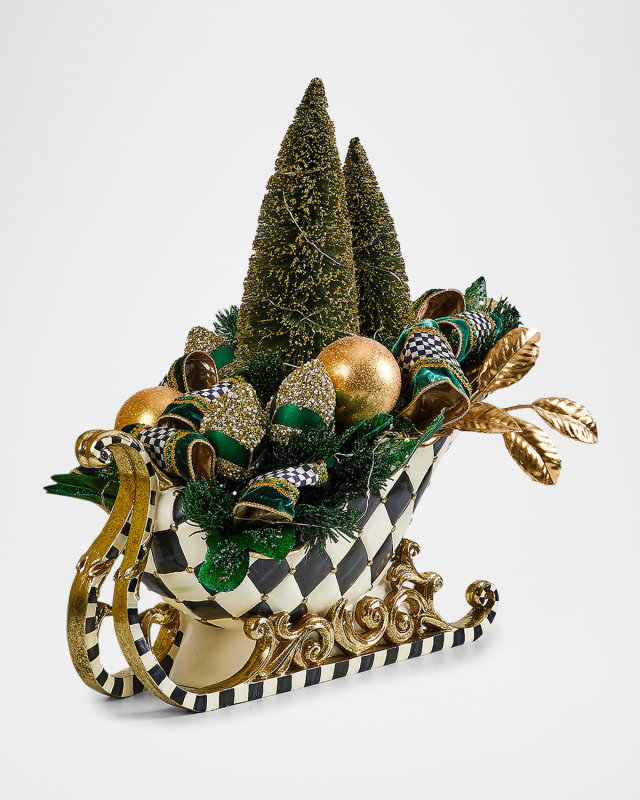 Emerald Luxe Illuminated Sleigh Holiday Centerpiece