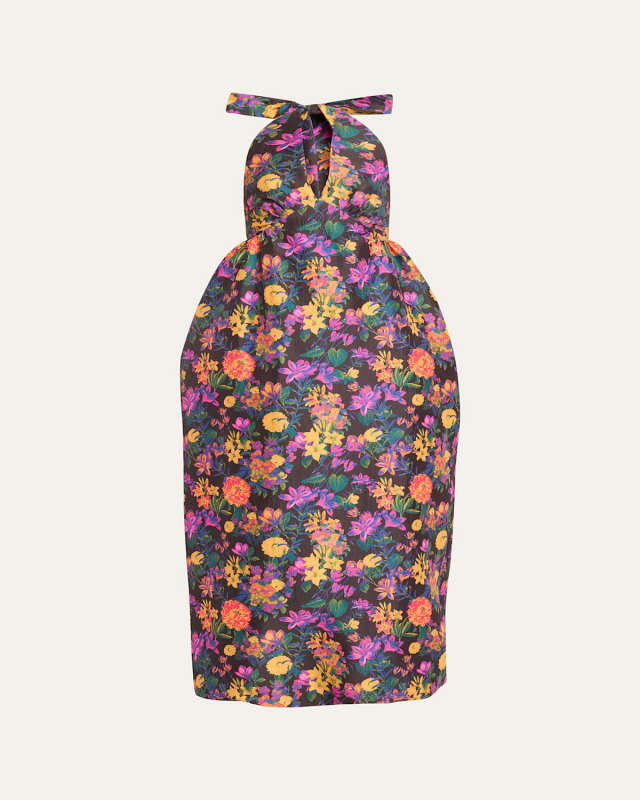 Ivy Floral-Print Halter Fit-Flare Dress