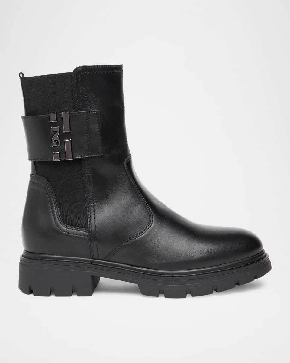 Leather Logo-Strap Chelsea Booties