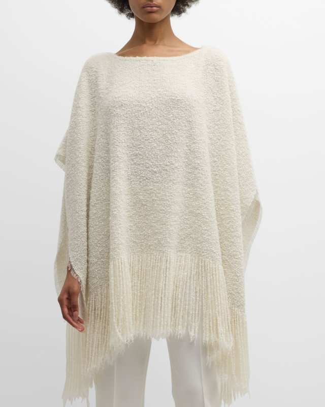 Fringed Boucle Cashmere & Silk Poncho