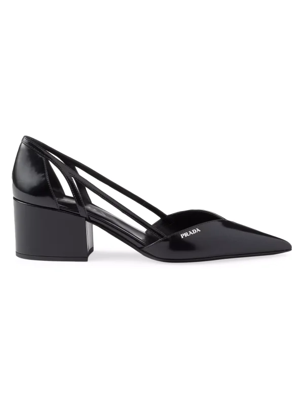 PRADA Brushed Leather Cut-Out Pumps